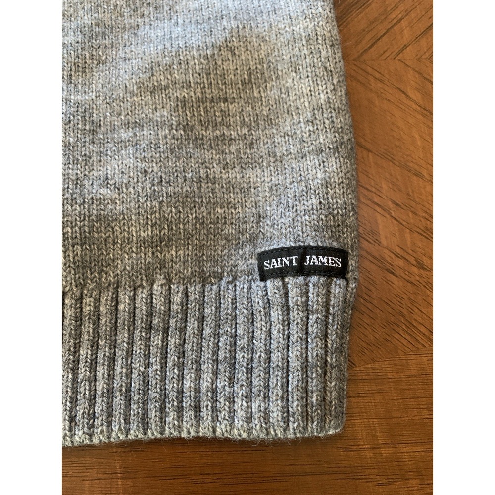 Saint James Detroit 1/4 Zip Pullover Wool Blend Cable Knit Sweater Men's 46 Gray - Picture 8 of 16